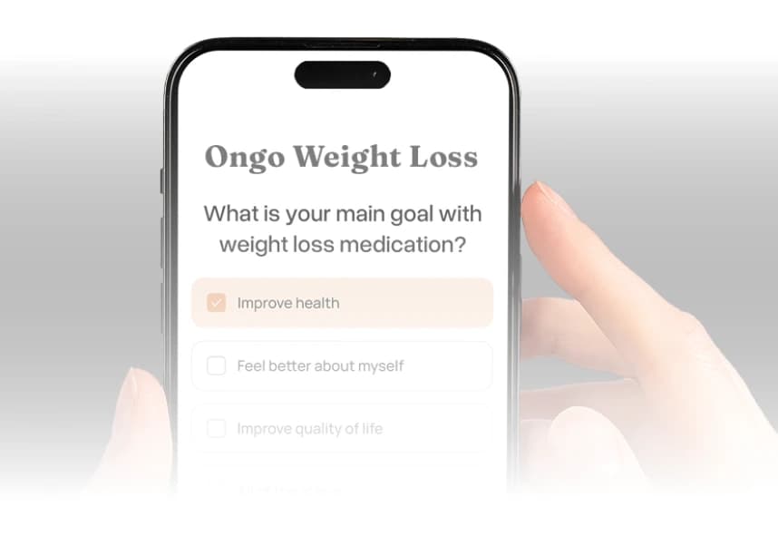 Mobile app screen showing weight loss goal questions